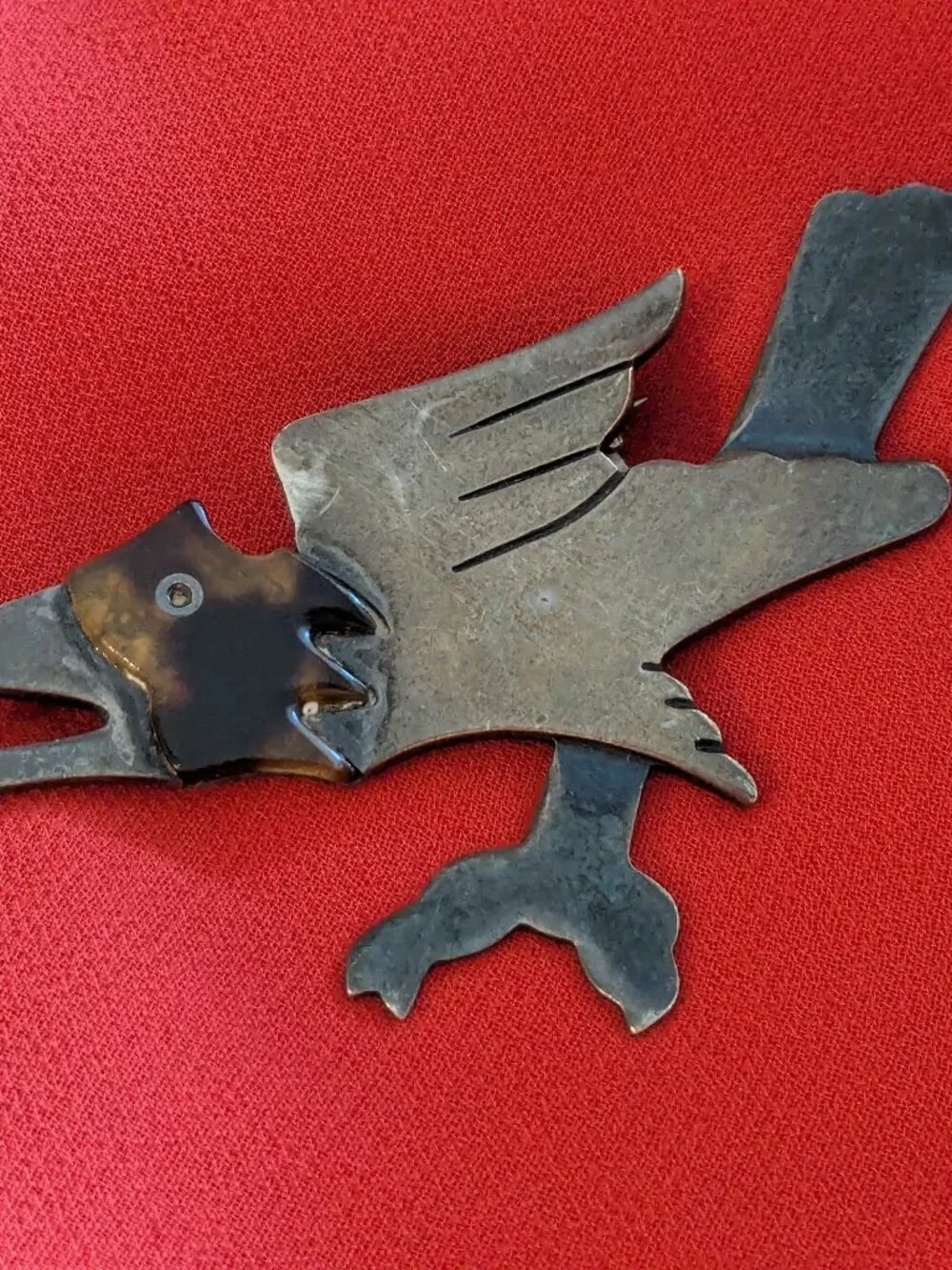 Vintage Taxco Melecio Rodriguez Sterling Silver Modernist Eagle & Fish Brooch